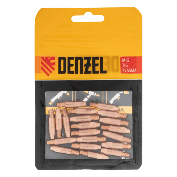 Токосъемный наконечник под проволоку DENZEL 1,2 мм, М6х28, E-CU, 20 шт для MIG горелки тип 24