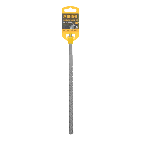 Бур по бетону DENZEL, цельная крестовая пластина, 12x265 мм, SDS PLUS