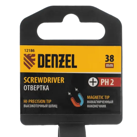 Отвертка DENZEL PH2х38 мм, CrV, трехкомпонентная рукоятка