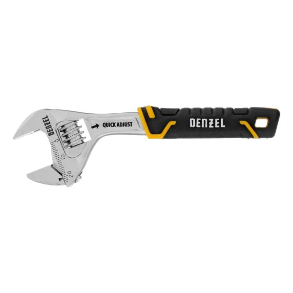 Ключ разводной DENZEL 150 мм (раскрытие до 23 мм), CrV, с быстрым сбросом, кованый, TPR рукоятка