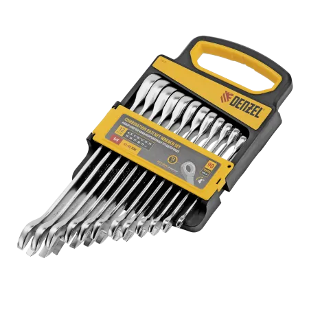 Набор ключей комбинированных трещоточных DENZEL 6-19 мм, 12 шт., CrV, матовый хром