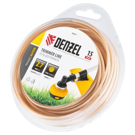 Леска для триммера DENZEL армированная алюминием круглая, 2,7мм х 15м, блистер ALUFLEX