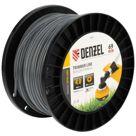 Леска для триммера DENZEL двухкомпонентная круглая, 4,0мм х 69м, на DIN катушке EXTRA CORD