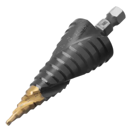 Сверло ступенчатое DENZEL, 4-6-8-10-12-14-16-18-20-22-24-26-28-30-32 мм, Р6М5, 6-гр. хвостовик