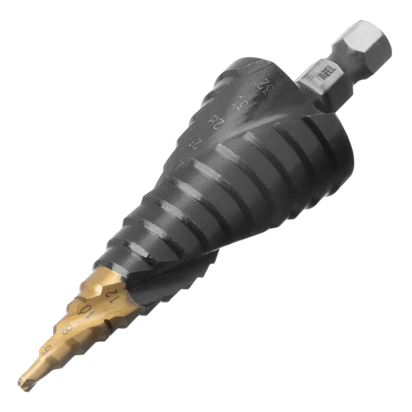 Сверло ступенчатое DENZEL, 4-6-8-10-12-14-16-18-20-22-24-26-28-30-32 мм, Р6М5, 6-гр. хвостовик