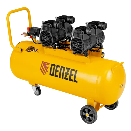 Компрессор безмасл. малошумный DENZEL DLP-3000/100, 3 кВт, 2х1,5 кВт,100 л, 2850 об/мин,500 л/мин