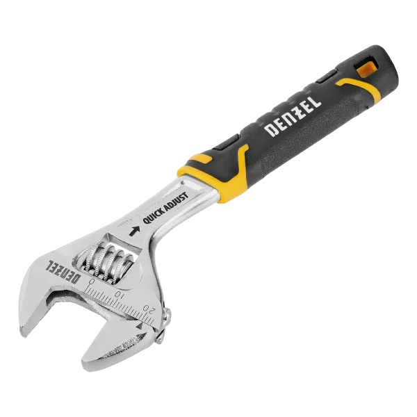 Ключ разводной DENZEL 150 мм (раскрытие до 23 мм), CrV, с быстрым сбросом, кованый, TPR рукоятка