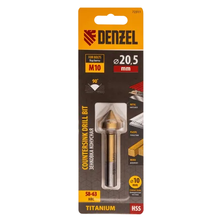 Зенковка конусная DENZEL под М10, HSS, по металлу, 6-гранный хвостовик