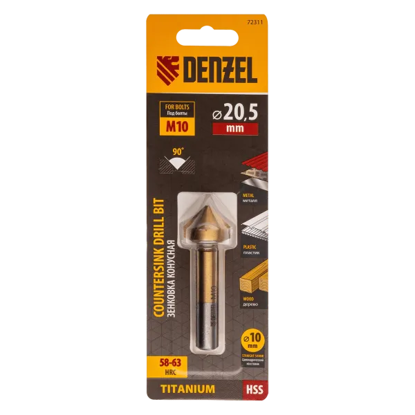 Зенковка конусная DENZEL под М10, HSS, по металлу, 6-гранный хвостовик