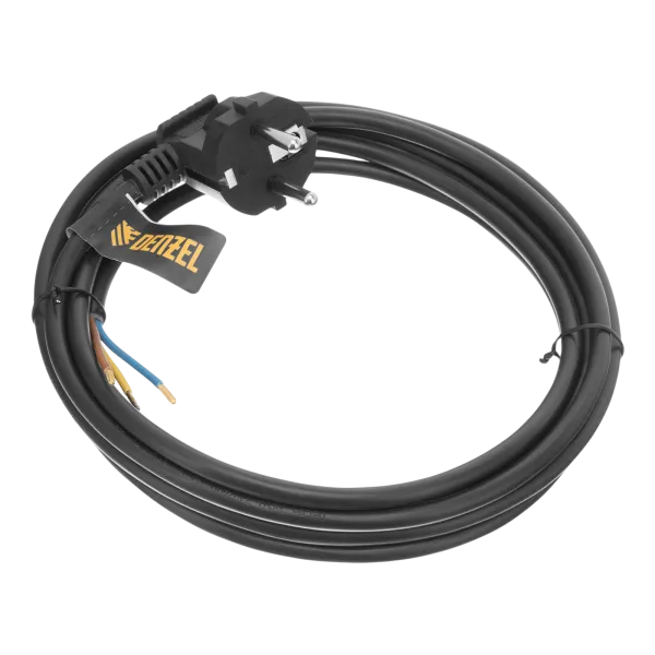 Шнур сетевой Energy Series DENZEL, ПВС, 3 м, 3 x 1 мм, с неразборной вилкой, черный