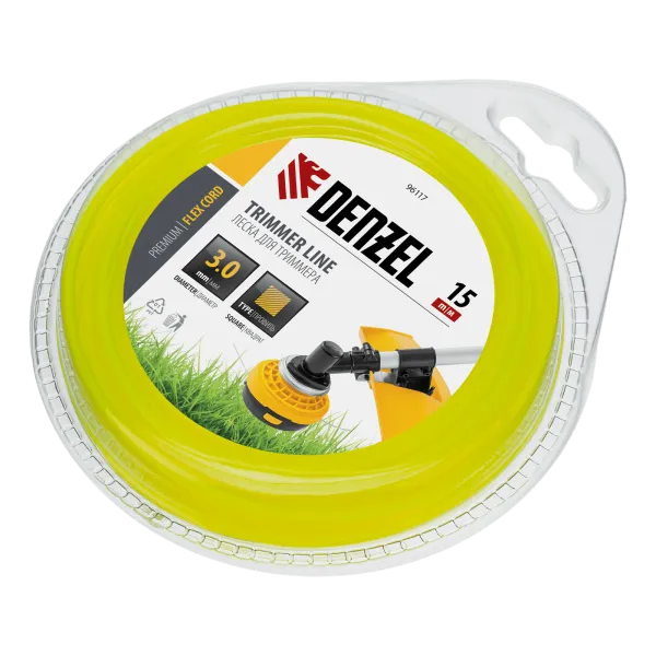 Леска для триммера DENZEL Flex Сord 96117, 3 мм x 15 м, квадратная, блистер