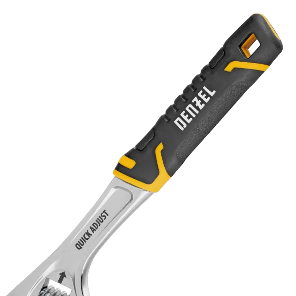 Ключ разводной DENZEL 250 мм (раскрытие до 38 мм), CrV, с быстрым сбросом, кованый, TPR рукоятка