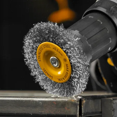 Щетка для дрели DENZEL, 75 мм, Плоская, со шпилькой, нержавеющая витая проволока