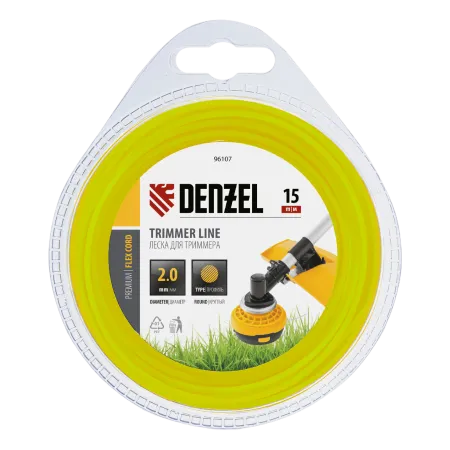 Леска для триммера DENZEL Flex Сord 96107, 2 мм x 15 м, круглая, блистер
