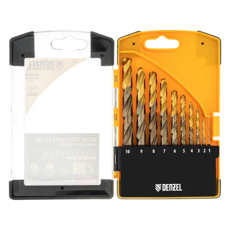 Набор сверл по металлу DENZEL, 1-10 мм, Р6М5К8-TiN, Golden Tip, 10 шт