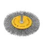 Щетка для дрели DENZEL 100 мм, Плоская, со шпилькой, нержавеющая витая проволока