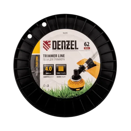 Леска для триммера DENZEL 96295 квадрат, 4,0мм х 62м, на DIN катушке FLEX CORD