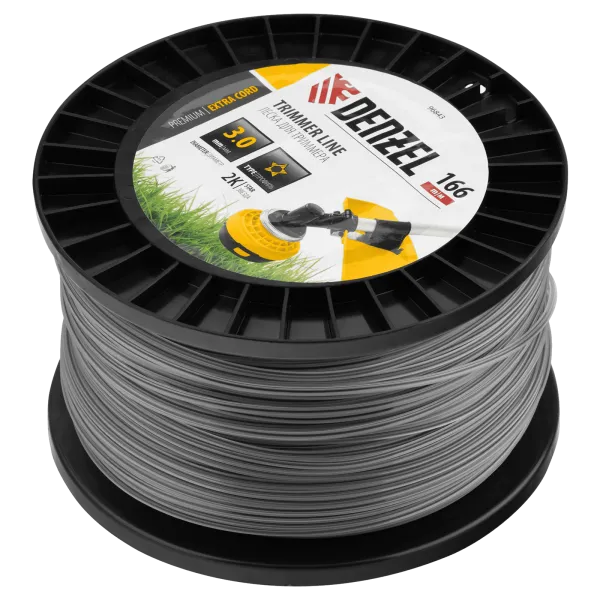 Леска для триммера DENZEL двухкомпонентная звезда, 3,0мм х 166м, на DIN катушке EXTRA CORD