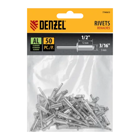 Заклепки алюминиевые DENZEL 3/16"-1/2", 5 х 12 мм, 50 шт