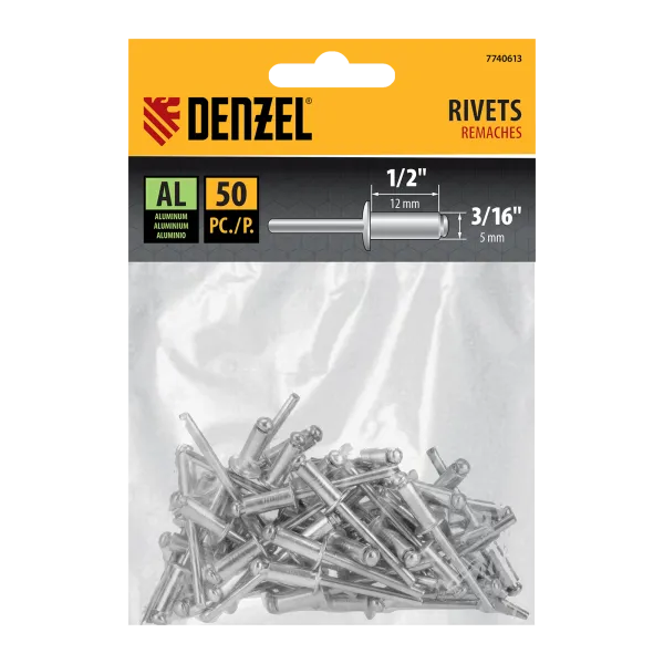 Заклепки алюминиевые DENZEL 3/16"-1/2", 5 х 12 мм, 50 шт