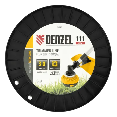 Леска для триммера DENZEL двухкомпонентная квадрат, 3,0мм х 111м, на DIN катушке EXTRA CORD