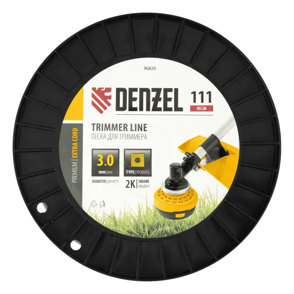 Леска для триммера DENZEL двухкомпонентная квадрат, 3,0мм х 111м, на DIN катушке EXTRA CORD