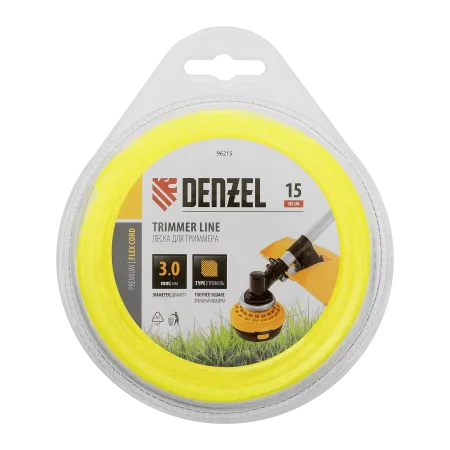 Леска для триммера DENZEL 96215 зубчатый квадрат, 3мм х 15м, блистер FLEX CORD