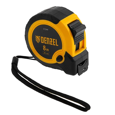 Рулетка DENZEL 8м х 25мм, двухкомп. корпус, кнопка-пауза