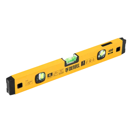 Уровень алюминиевый DENZEL магнит., фрезерованный, 3 глазка (1 зеркал.), 0,5 мм/м, 400 мм