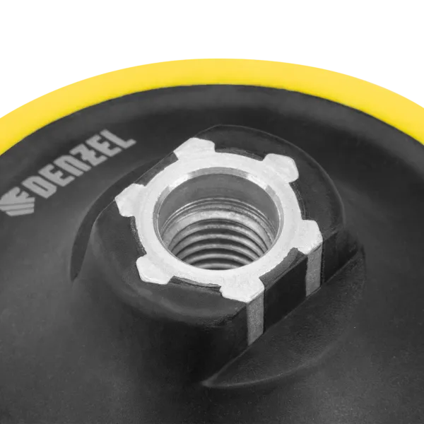 Тарелка опорная для дрели и УШМ DENZEL с липучкой, 125 мм, мягкая, с адаптером c М14 на d8