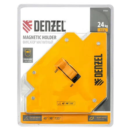 Фиксатор магнитный DENZEL отключаемый для сварочных работ усилие 55 LB, 45х90х135 град.