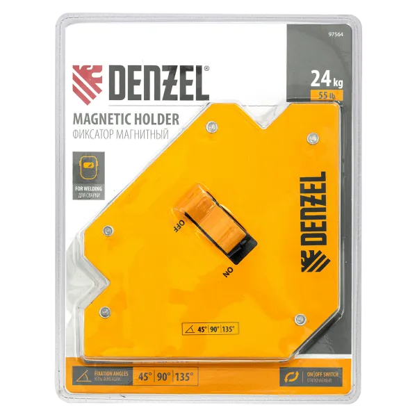 Фиксатор магнитный DENZEL отключаемый для сварочных работ усилие 55 LB, 45х90х135 град.