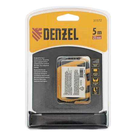 Рулетка DENZEL 5м x 25 мм, магнит, двухсторонний зацеп, нейлон, двуст. шкала, автоматич