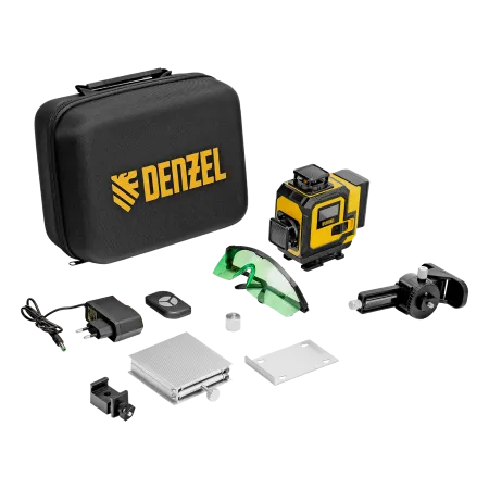 Лазерный уровень мультипризменный DENZEL DLV-360-4C, 30 м, зеленый луч, Li-Ion 2,4 Aч, кейс