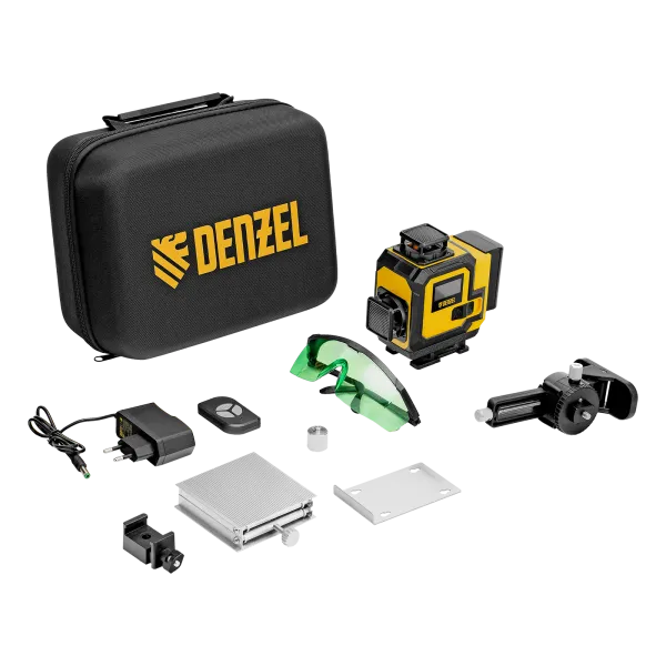 Лазерный уровень мультипризменный DENZEL DLV-360-4C, 30 м, зеленый луч, Li-Ion 2,4 Aч, кейс