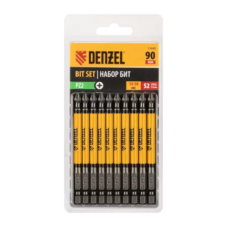 Бита DENZEL PZ2х90, сталь S2, цилиндр., 10 шт. Е 6,3