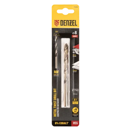 Сверло по металлу DENZEL 8 мм, HSS Co-8%