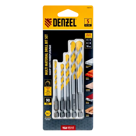 Набор сверл универсальных DENZEL, Multi cut, 4-10 мм, 5 шт.
