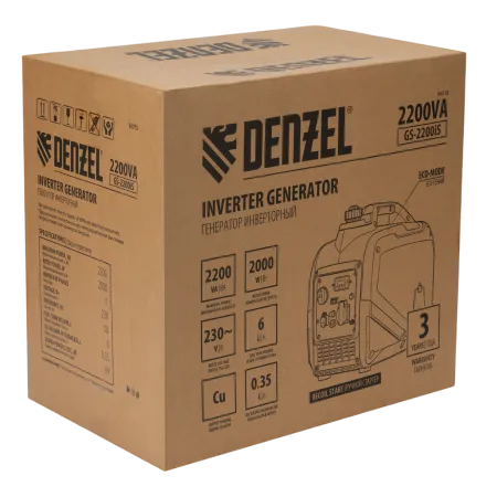Генератор инверторный DENZEL GS-2200iS, 2,2 кВт, 230 В, закрытый корпус, ручной старт