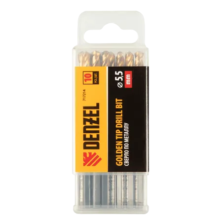 Сверло по металлу DENZEL 5,5 мм, HSS-Tin, Golden Tip, 10 шт.
