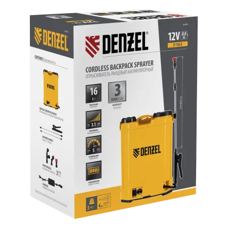 Опрыскиватель ранцевый аккумуляторный DENZEL D-16LA, 16 л, 12 В, 8 Ач