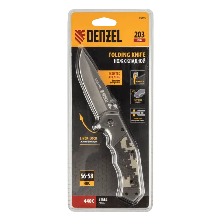 Нож складной DENZEL многоцелевой, системы Liner-Lock, с накладкой G10 на эргономичной рукоятке