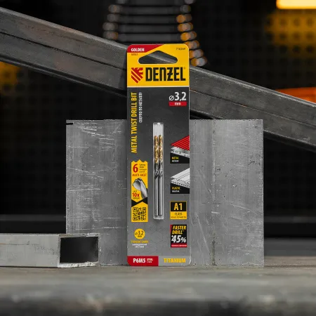 Сверло спиральное по металлу DENZEL 3,2 x 65 мм, Р6М5, Golden Tip, многогранная заточка, 2шт.