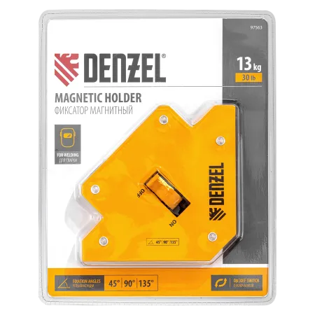 Фиксатор магнитный DENZEL отключаемый для сварочных работ усилие 30 LB, 45х90х135 град.