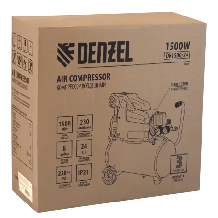 Компрессор воздушный DENZEL X-PRO DK1500/24, 1.5 кВт, 230 л/мин, 24 л