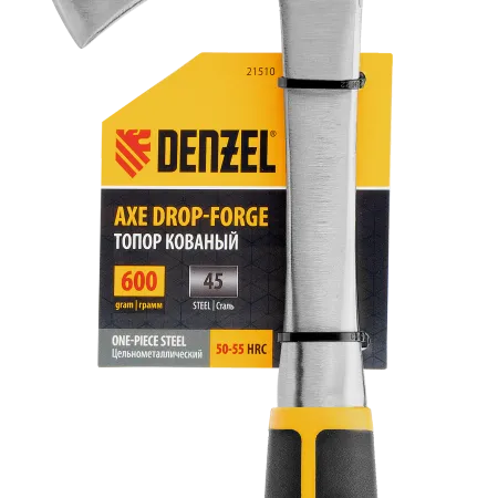 Топор цельнометаллический DENZEL, 600 г, двухкомпонентная обрезиненная рукоятка, прямой хват