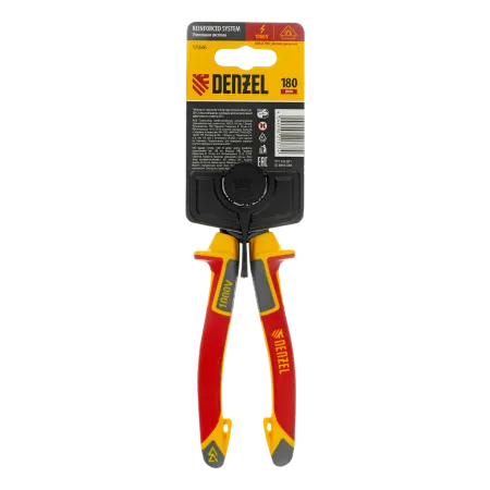 Плоскогубцы комбинированные DENZEL диэлектрические трехкомпонентные рукоятки до 1000 В, 180 мм