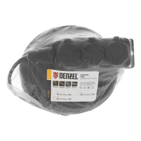 Удлинитель-шнур силовой Top Series DENZEL, КГТТ, 20 м, 3 розетки, 3 x 1,5 мм