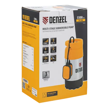 Погружной насос высокого давления DENZEL PH-900, X-Pro, высота подъема 30 м, 900 Вт, 5500 л/ч