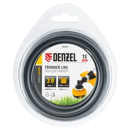 Леска для триммера DENZEL армированная алюминием квадратная, 2,0мм х 15м, блистер ALUFLEX